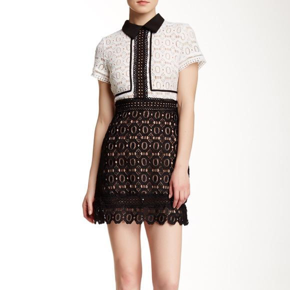 NWT Few Moda Crochet Lace Black & White Dress Sz S - Picture 2 of 5